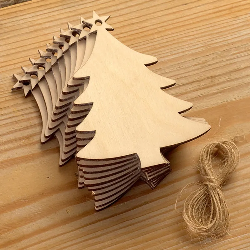 10-pack trä julprydnader juldekorationer Jul dekor boll hjort snögubbe ängel träd för xmas träd, festlig pary dekoration