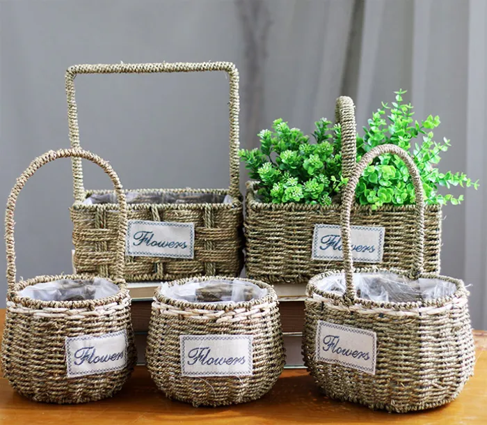 6PCS-PACK Multi Shape Willow Handwoven Easter Basket Straw handmade floral pots, Succulent Plants Decorative Flower Pot Crafts Pots