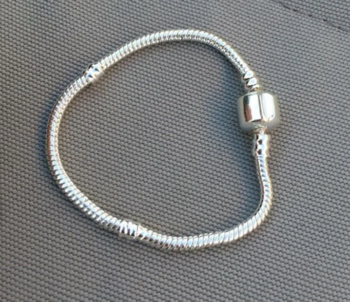 3 mm Schlangenkette, versilbert, Mischungsauftrag, passend für DIY europäische Perlen, Armbandkette, silbernes Schlangenarmband, 15,2–22,9 cm