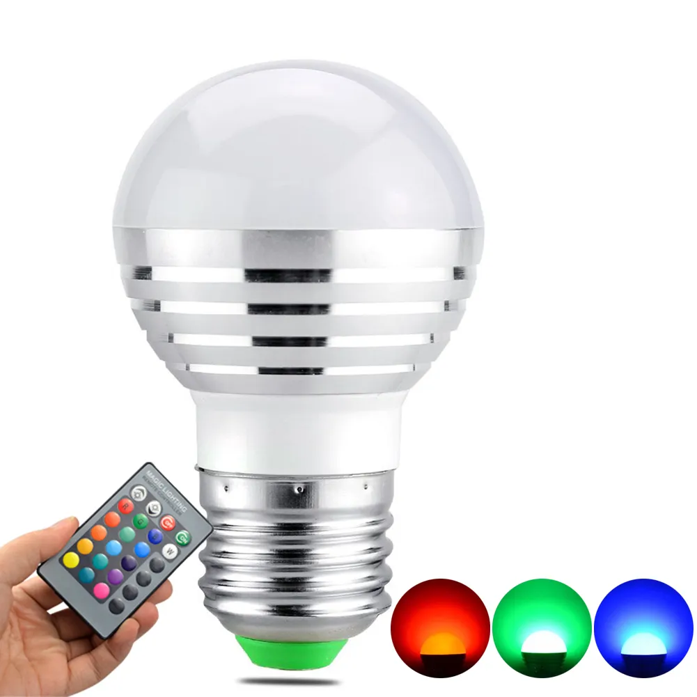 3W 5W 7W RGB LED 스포트 라이트 전구 버블 볼 램프 E27 E14 AC85-265V 디 밍이 가능한 매직 휴일 RGB 조명 + 원격 제어