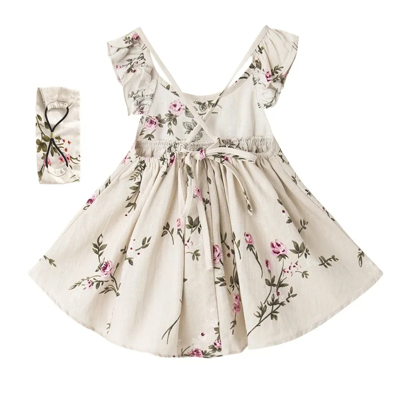 Baby Girls Dresses Floral bourette soft Summer Sundresses Ruffle Love Heart Bow Spaghetti Strap Kids Casual Dress C656