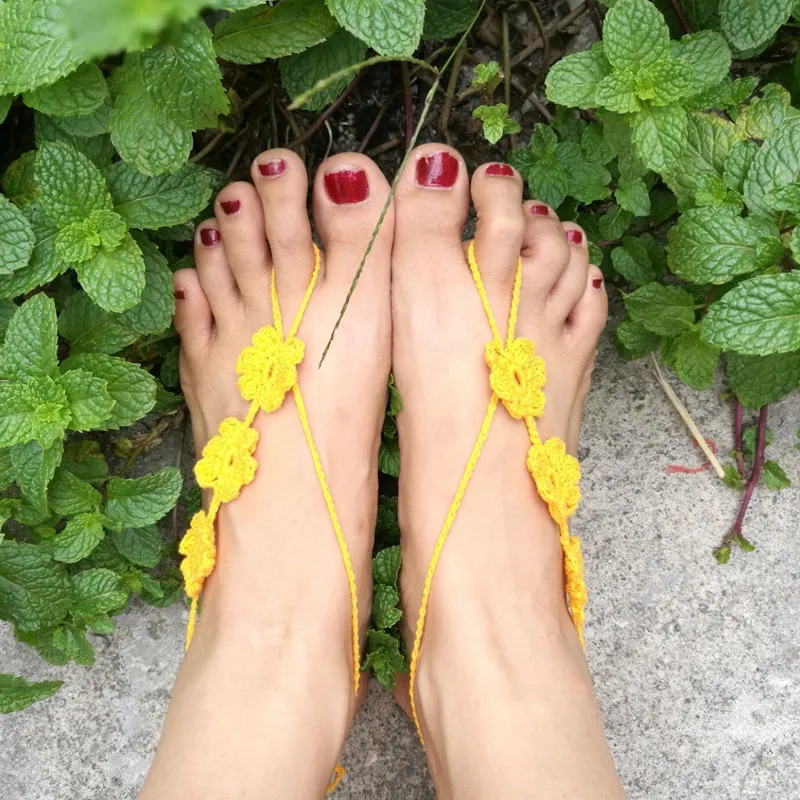 Casamento de praia com os pés descalços sandálias, presente da dama de honra, Crochet Barefoot Sandals, nupcial, Jóias Pé casamento, casamento de praia Shoes