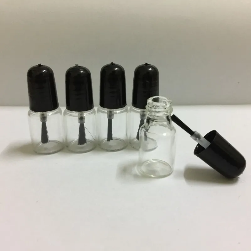 3 ml Mini-Glaspolitur-Leerflasche mit Pinsel, schwarz/weißer Deckel, 16 x 42 mm, rund, durchsichtig, für Kosmetika, Kosmetik-Nagellack-Probenbehälter, Tube