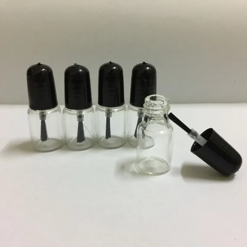 3ml Mini Glas Polish Lege Fles Met Borstel Zwart/Wit Deksel 16*42MM Ronde Clear cosmetische Cosmetische Nagellak Sample Containers Buis