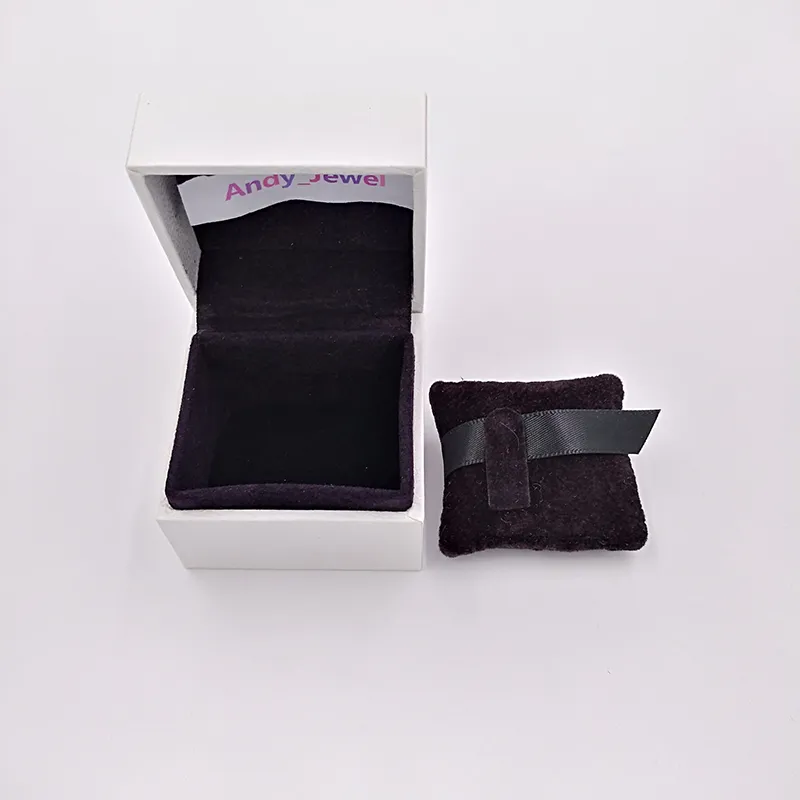 Boîtes en papier blanc authentiques Oreiller noir à l'intérieur de l'emballage pour bijoux de style Pandora Charms Perles Murano
