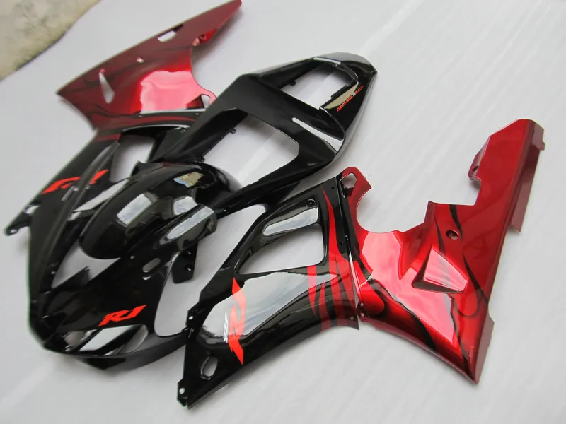 ABS plastic Fairing kit for Yamaha YZF R1 2000 2001 red flames in black fairings set YZFR1 00 01 GH67