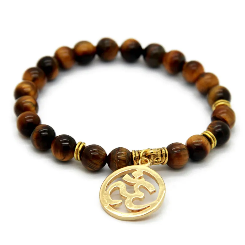 Wholesale 8mm Tiger Eye Beaded Jewelry Yoga Gold OM Silver Buddha Best Men's Bracelets