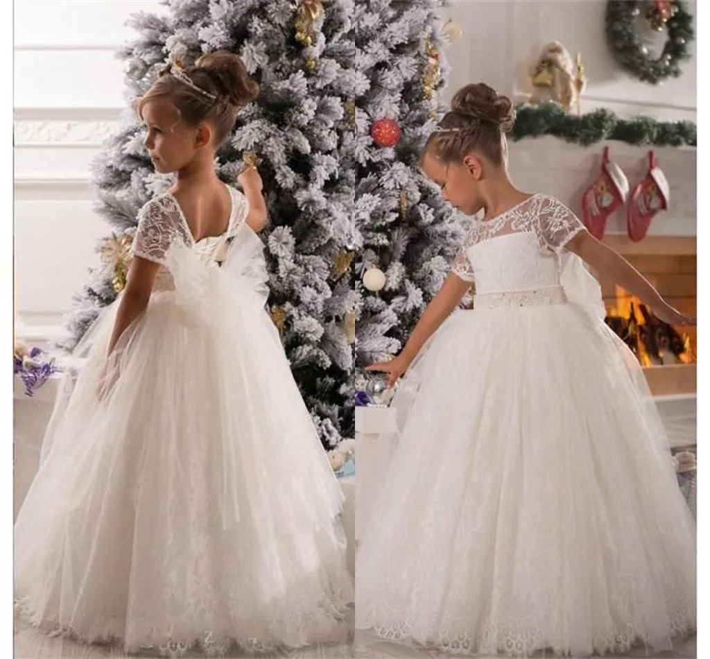 Vintage Lace Flower Girls Dresses Price Sashes Belt Ball Gown Charming First Communion Dress For Girls Custom Made HY1193