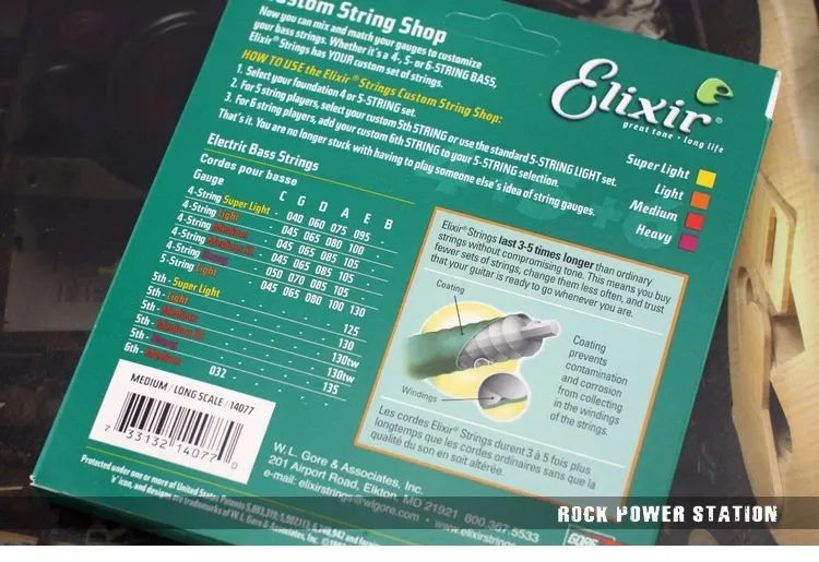 Elixir 14077 .045 -. 105 3 conjuntos de strings Bass Nanoweb Médio Elétrico Ultra Fino Aço