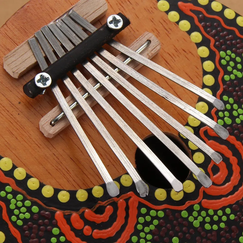 Kalimba Daumenklavier, 7 Tasten, stimmbares Musikinstrument aus Kokosnussschale, bemaltes Musikinstrument, stimmbares Musikinstrument aus Kokosnussschale, bemalt, Ganzes 6340917