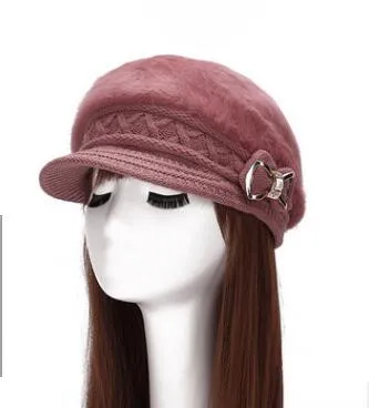 New Ladies Hat Inverno mais cashmere coelho cabelo chapéu moda arco de cristal chapéu de malha