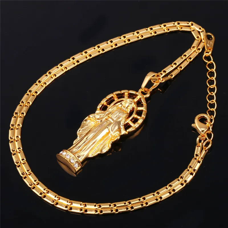 Collier pendentif vierge marie pour femmes et hommes plaqué platine, pièce de jésus plaquée or véritable 18 carats, bijoux 8267281