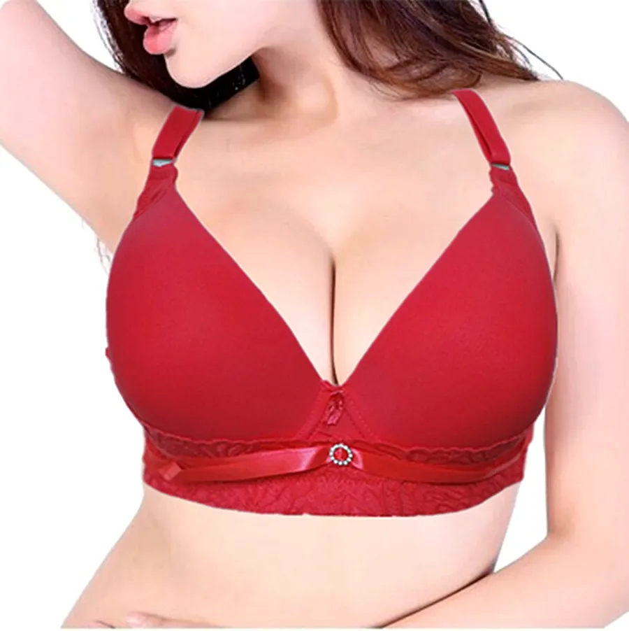 Women Comfortable T-Shirt Bra Plus size Underwired Padded thin Sexy Lace  Droplet Ribbon Big Cup Volumn Bras 38D-50DD H318