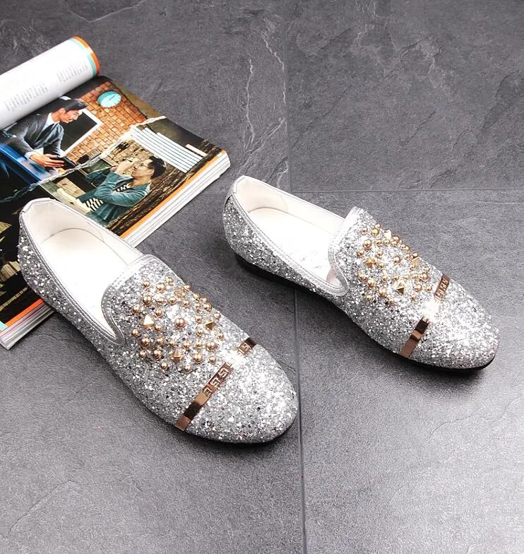 New Dandelion Spikes Flat Leather Shoes Rhinestone Fashion Mens Loafers ...