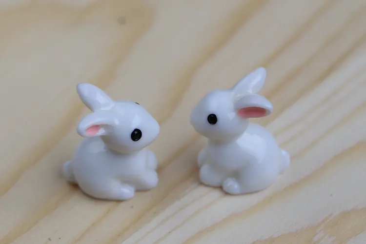 Fairy Garden Decorazioni da giardino in miniatura coniglietti di coniglio di colore bianco, mini conigli artificiali in resina, decorazioni bonsai