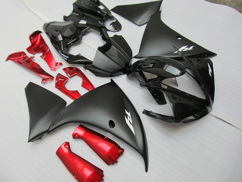 Injektionsform Högkvalitativ Fairing Kit för Yamaha YZF R1 09 10 11-14 Matt Black Red Fairings Set YZF R1 2009-2014 OY18