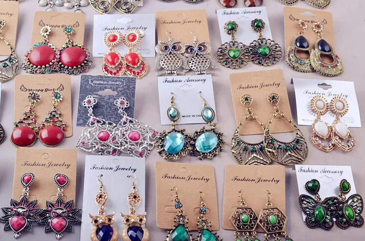 2017 nova moda jóias aleatória mix 12 estilo 12 pares / lote prata tibetana do vintage / resina de bronze gem gota earings dangle brincos