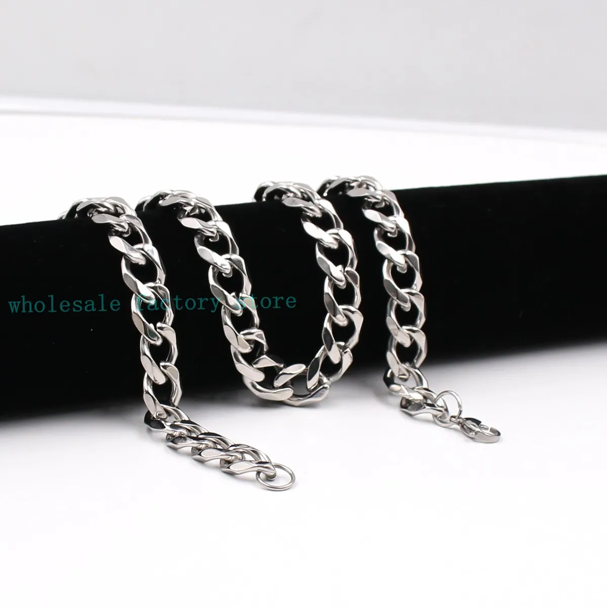 Silver Lobster Clasp High Polished Stainless steel 15mm Cuban Curb Link Chain 24'' Necklace + 8.66" Bracelet Set