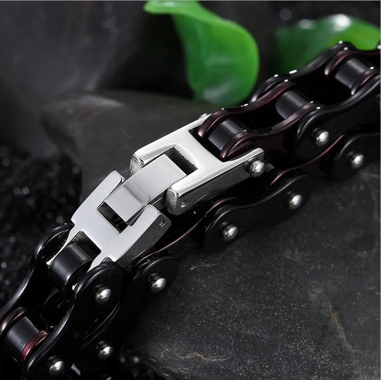 1016mm wide Boys Mens Chain Dark Red Black Biker Bicycle Motor Motorcycle Link 316L Stainless Steel Chain Bracelet Whole Gift1383530