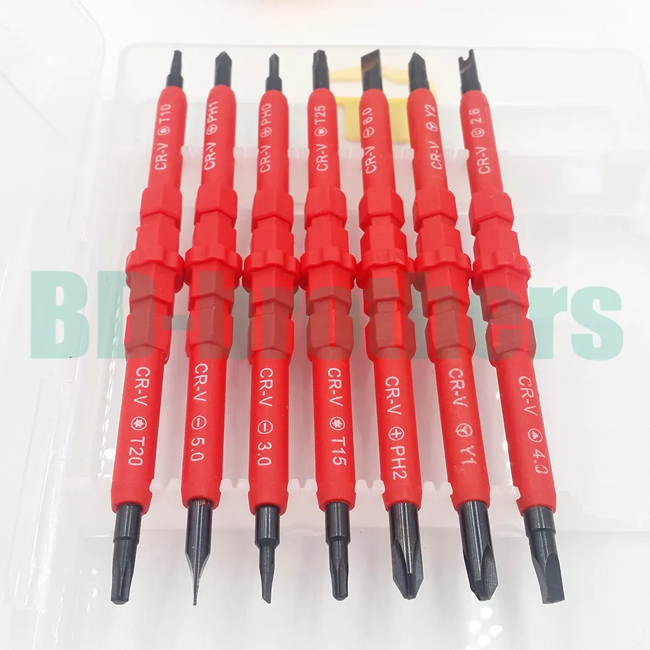 Red CR-V Magnetic 7 in 1 Insulated Screwdriver Set 500V High Quality Combination Insulated Screwdrivers Kit 