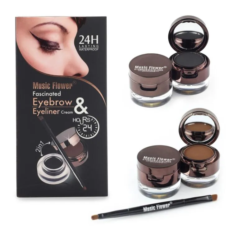 Kit per trucco in polvere per sopracciglia con eyeliner in gel marrone + nero Cosmetici per sopracciglia a lunga durata impermeabili
