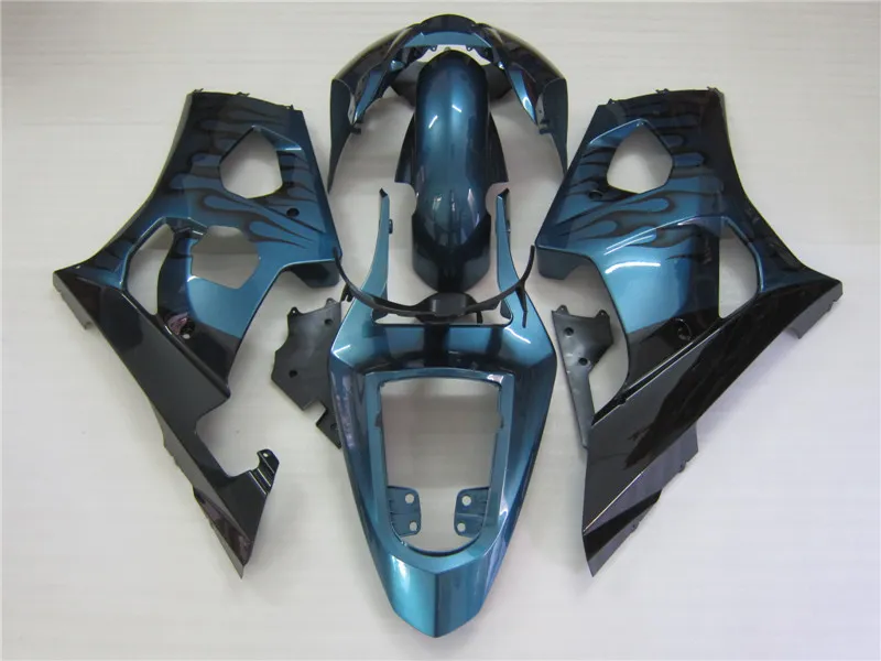 Verkleidungsset für Suzuki GSXR1000 03 04, schwarze Flammen, blaues Motorradverkleidungsset GSXR1000 2003 2004 OT04