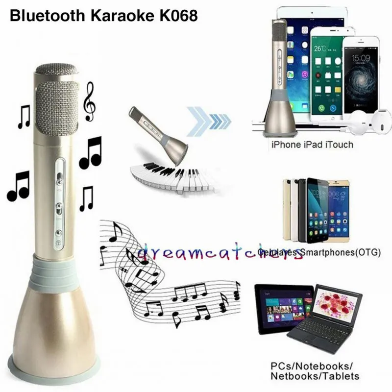 K068 Microfone Sem Fio Bluetooth Com Microfone Condensador Mini Karaoke KTV Canto Registro para Android IOS Telefone Computador