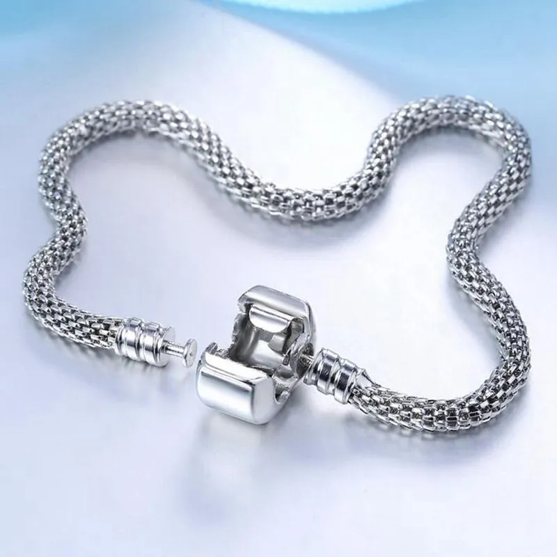 Venta al por mayor precio bajo 10 unids / lote moda plata serpiente cadena cobre Silvern corazón Clip pulsera apta encantos europeos perlas DIY Jewllery haciendo