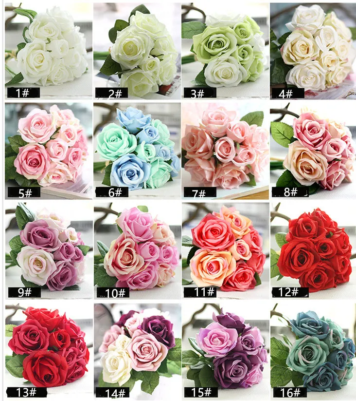 Brudbukett Bröllopsblommor Fake Silk Rose Artificial Födelsedag Prom Förlovningsfest Hem Dekoration Brud Bridesmaid Bouquet Flowers