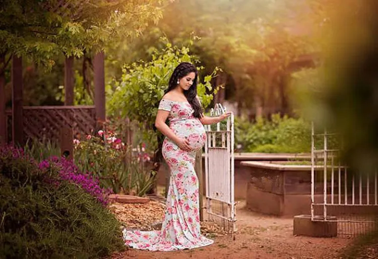 Floral Print Maternity Photography Props Dresses Summer Pregnancy