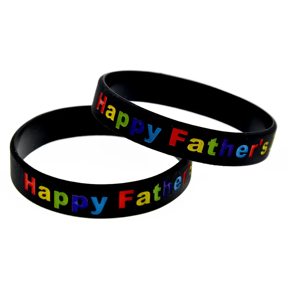 100 stks Happy Vader Dag Siliconen Rubber Armband Inkt Gevuld Multicolor Logo Mode Versier Sieraden Volwassen Grootte