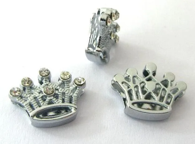 Wholesale 10mm 100pcs/lot Rhinestones crown Slide Charm DIY Accessories fit for 10MM leather wristband bracelet