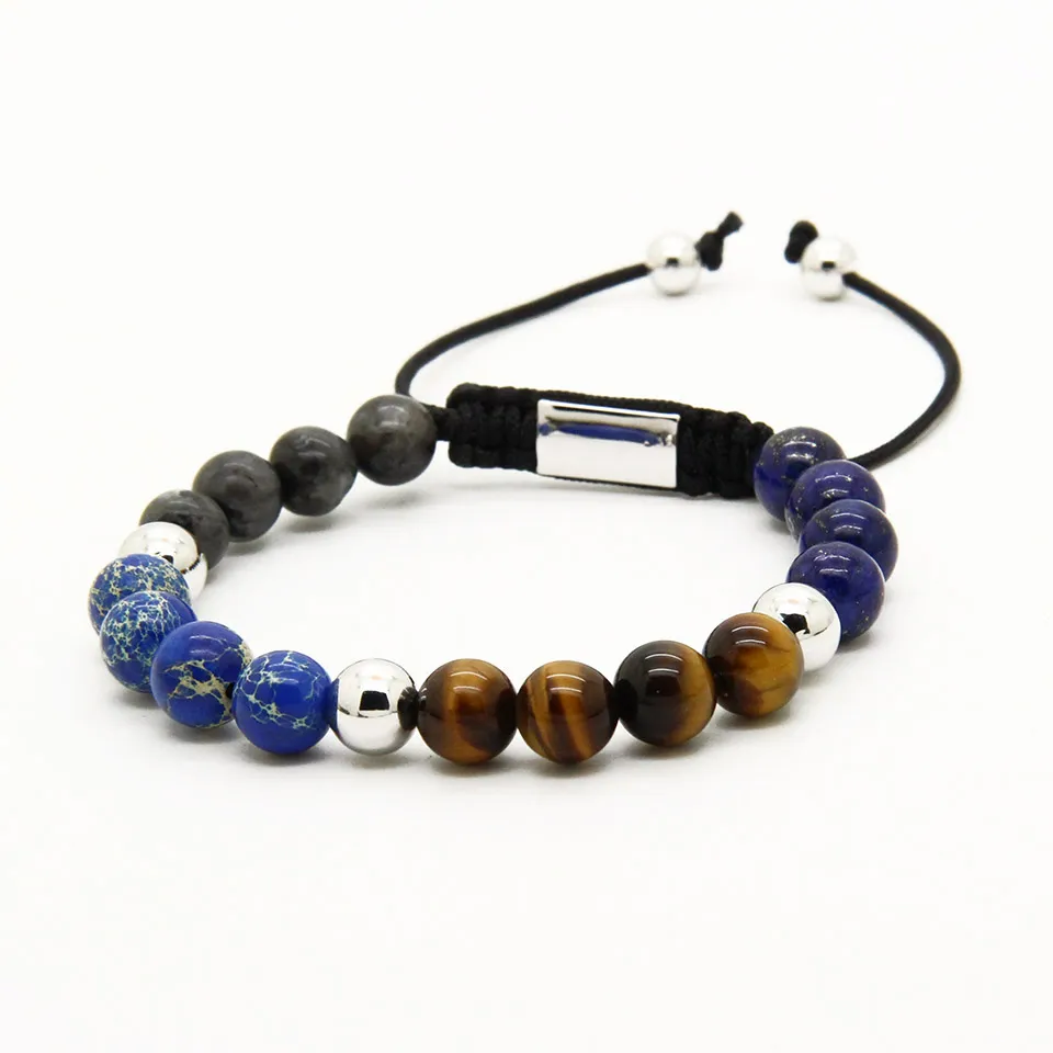 Cheap Jewelry Wholesale 8mm Blue Sea Sediment Stone Beads With A Grade Tiger Eye Stone Energy Macrame Bracelets