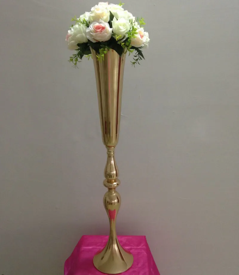 Étagère à fleurs en plomb pour route de mariage, 88cm/34.6 pouces, support de Table doré pour décoration de pièce maîtresse de mariage, Vase à fleurs, colonne ZA4590