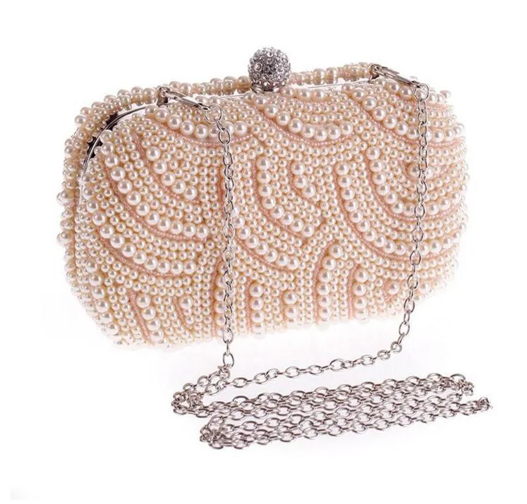 Evening Bags Pearl Beading Wedding Hand Bag Crystal Bridal Clutch Black Rhinestone Champagne Brial Handbag Bridesmaid Girl Handbag