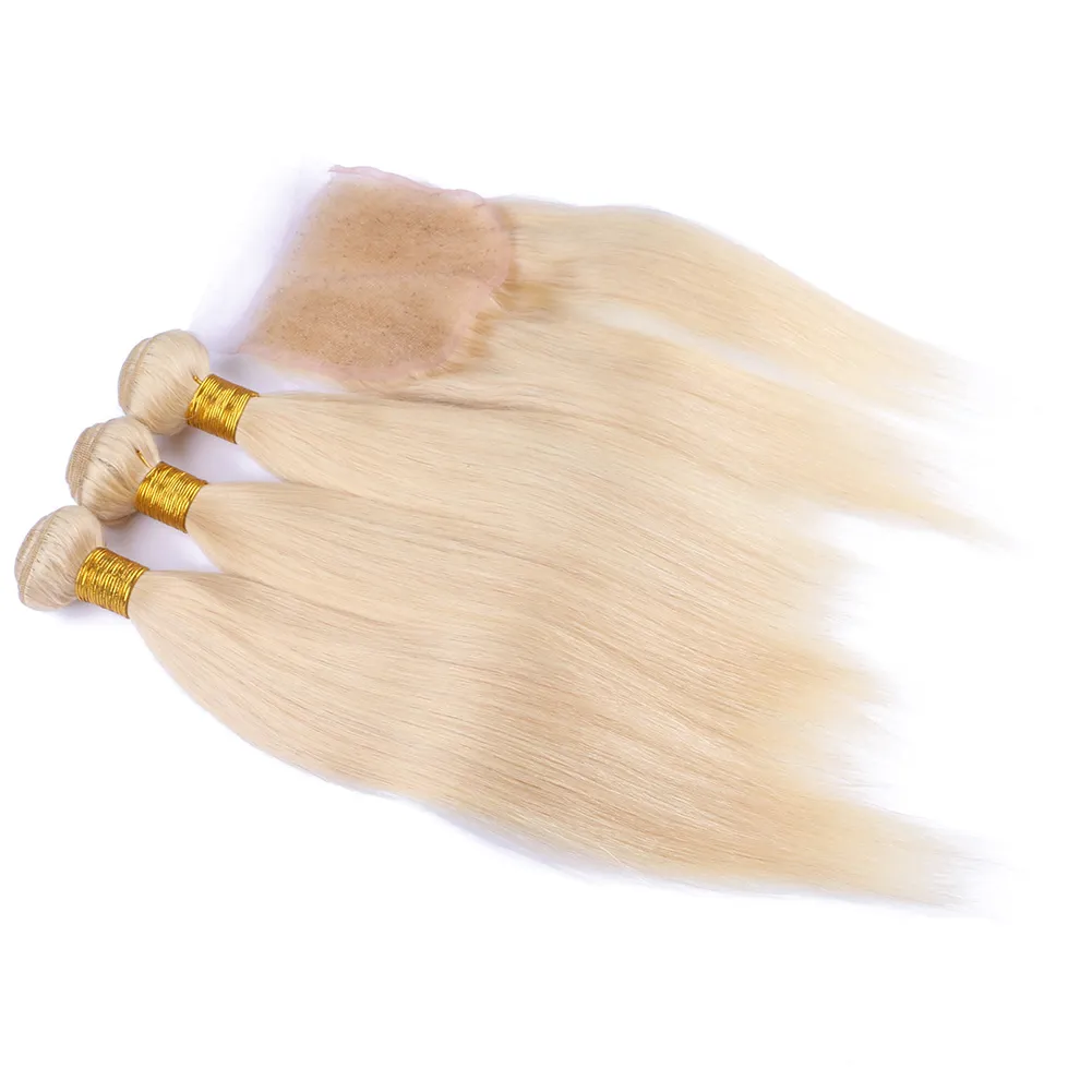 613 Rosyjskie blond Virgin Hair Prosty splot 3 Zamknięcie Zamknięcie