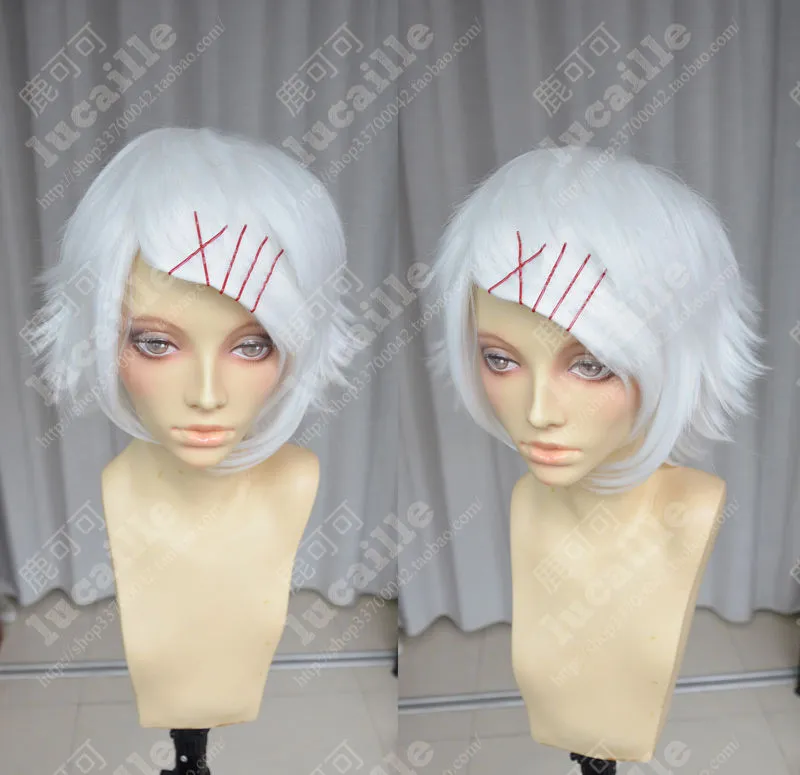 Anime Tokyo Ghoul Juzo Suzuya Juuzou Pur Blanc Cosplay Perruque + 5 Épingles À Cheveux Rouges