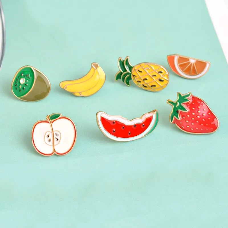 Frukt Brosch Pin Badge Watermelon Kiwi Jordgubbe Orange Banan Apple Pineapple Sommar Söt Smycken