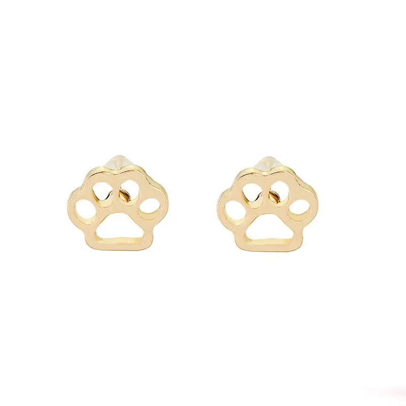 hollow pet cat dog lover paw print stud Puppy cute animal footprint gold silver plated earrings 