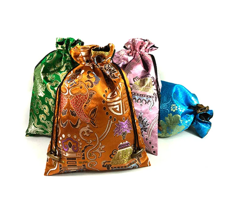 Luxury Jacquard Large Silk Brocade Pouch Drawstring Gift Packaging Bag Jewelry Crafts Bra Underwear Storage Pocket Shoe Dust Bags 3 size