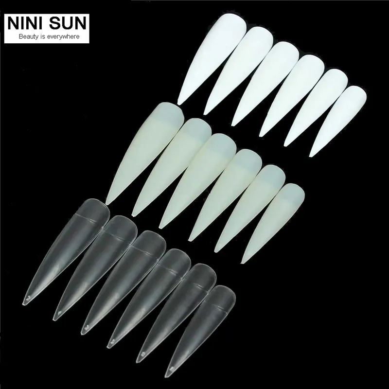 Partihandel-500pcs Stiletto Lång Falska Fake Nails Tips Manikyr Konstgjorda Naglar Salong Half Cover Tips Vit / Rensa / Natur / Beige Välj