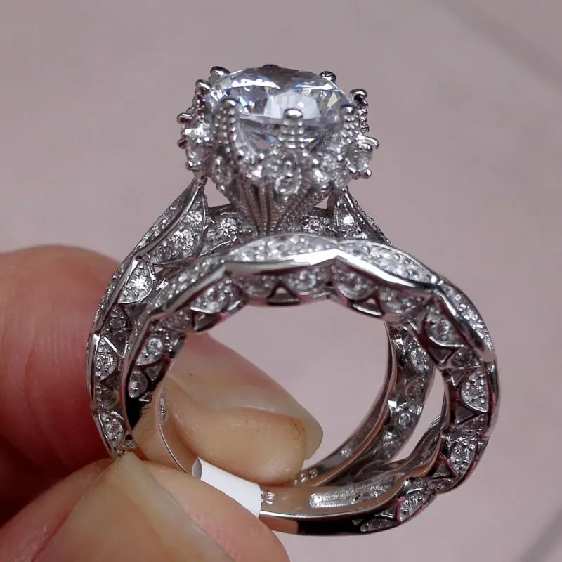 Victoria Wick 8mm Big Stone Biały Topaz Prestiżowa Biżuteria 925 Sterling Silver Symulowany Diamentowe Gemstones Wedding Women Band Pierścień Prezent Sz5-11