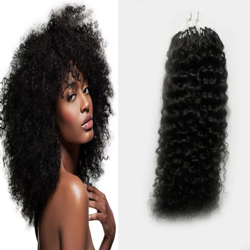 Echthaarverlängerungen Afro Kinky Curly Micro Link Echthaarverlängerungen Schwarz 100g Brasilianische Kinky Curly Micro Bead Haarverlängerungen 100er