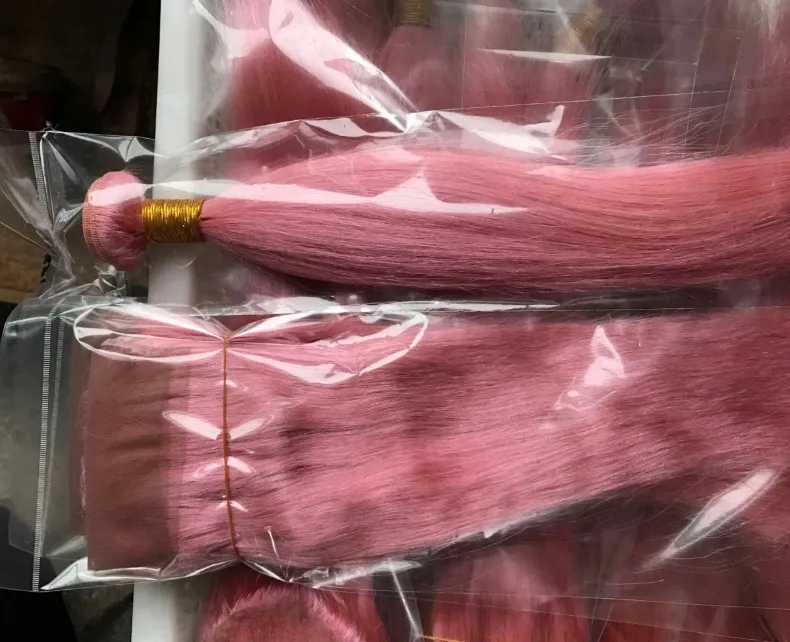 Braziliaanse Body Wave Straight Hair Weeft Dubbele WEKS 100G / PC Roze Kleur kan worden geverfd Menselijke Remy Hair Extensions