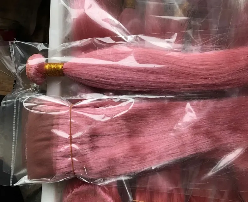 Brazilian Body Wave Straight Hair Weaves Double Wefts 100g/pc Pink Color Can be Dyed Human Remy Hair Extensions