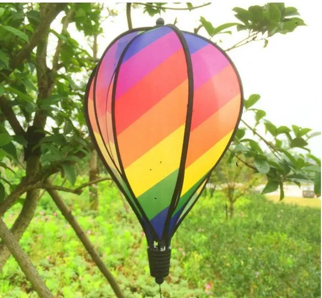 Rainbow Stripe Grid Windsock Hot Air Balloon Wind Spinner Garden Yard Outdoor Decoration Färgglada väderkvarnar Festivt parti Roterande väderkvarn