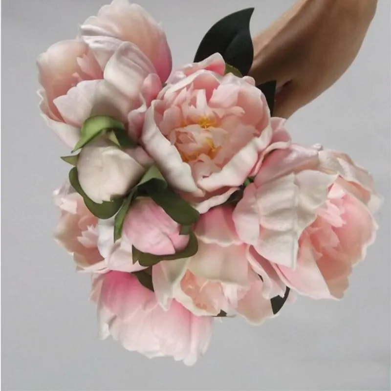 Real / ornamento naturais Toque PU Peony Buds bouquet de casamento da noiva que prendem a flor hold flores mão bridal casa decorativo