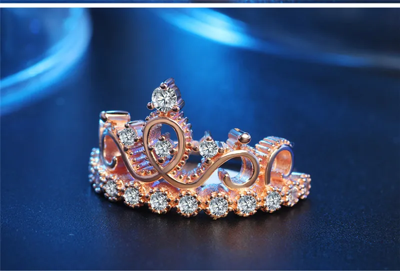 DHgate Rose Gold Diamond Crown Ring Elegant 2024 Engagement Ring for Women Jewelry
