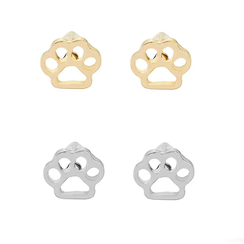 Hollow Pet Cat Dog Lover Paw Print Stud Puppy Söt Animal Footprint Guld Silver Pläterade Örhängen Gratis frakt