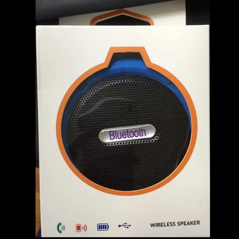 Altoparlante C6 Altoparlante Bluetooth Mini lettore audio wireless potabile Altoparlanti impermeabili Lettori musicali stereo con gancio e ventosa con scatola al dettaglio